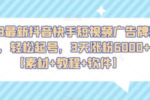 2023最新抖音快手短视频广告牌玩法，轻松起号，3天涨粉6000+【素材+教程+软件】