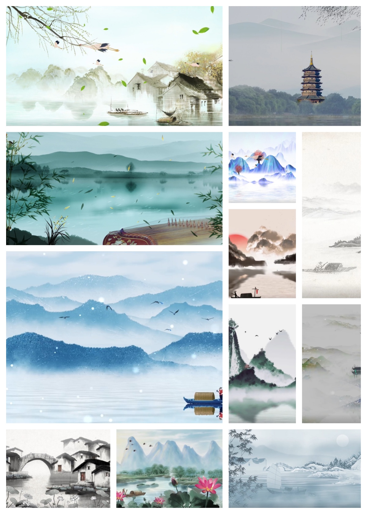 高清视频素材中国风水墨画古风动态演出舞台背景LED大屏视频素材