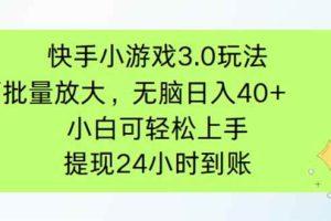 （14351期）快手小游戏3.0玩法，可批量放大，无脑日入40+，小白可轻松上手，提…