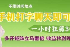 手机打字聊天即可挣钱，一小时狂薅3张，多开矩阵立马翻倍，收益秒到账【揭秘】