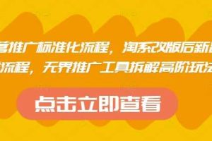 淘系运营推广标准化流程，​淘系改版后新品布局全流程，无界推广工具拆解高阶玩法
