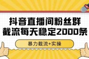 抖音直播间粉丝群暴力截流，一台电脑每天稳定2000条数据，暴力截流+实操 【揭秘】