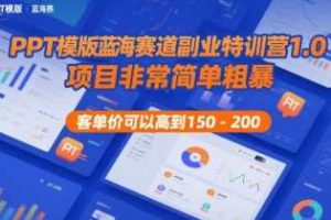 PPT模版蓝海赛道副业特训营1.0，项目非常简单粗暴，客单价可以高到150-200