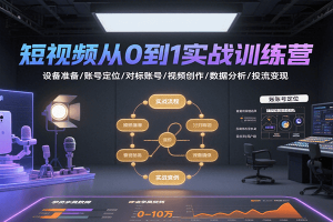 短视频从0到1实战训练营：设备准备/账号定位/对标账号/视频创作/数据分析/投流变现
