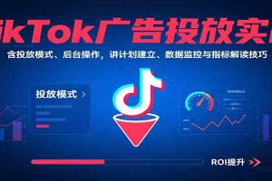 TikTok广告投放实战，含投放模式、后台操作，讲计划建立、数据监控与指标解读技巧
