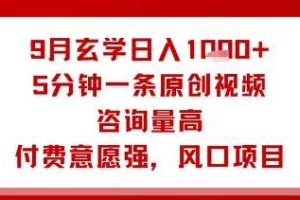 9月玄学日入1k+玩法，5分钟一条原创视频，咨询量高，付费意愿强，风口项目