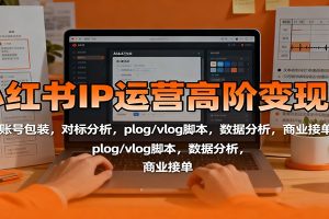 小红书IP运营高阶变现课：账号包装，对标分析，plog/vlog脚本，数据分析，商业接单