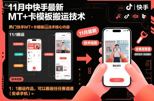 11月中快手最新MT+卡模板搬运技术，1：1搬运作品，可以搬运任何赛道（安卓手机）