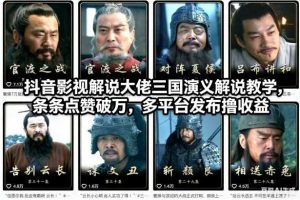 抖音影视解说大佬三国演义解说教学，条条点赞破万，多平台发布撸收益