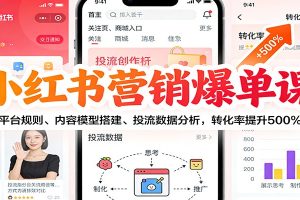 小红书营销爆单课：平台规则、内容模型搭建、投流数据分析，转化率提升500%