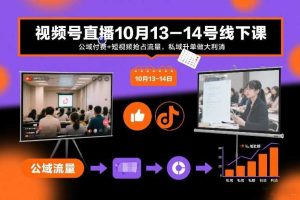 视频号直播10月13-14号线下课，公域付费+短视频抢占流量，私域升单做大利消