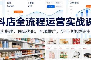 抖店全流程运营实战课:开店搭建,选品优化,全域推广,新手也能快速出单(更新)